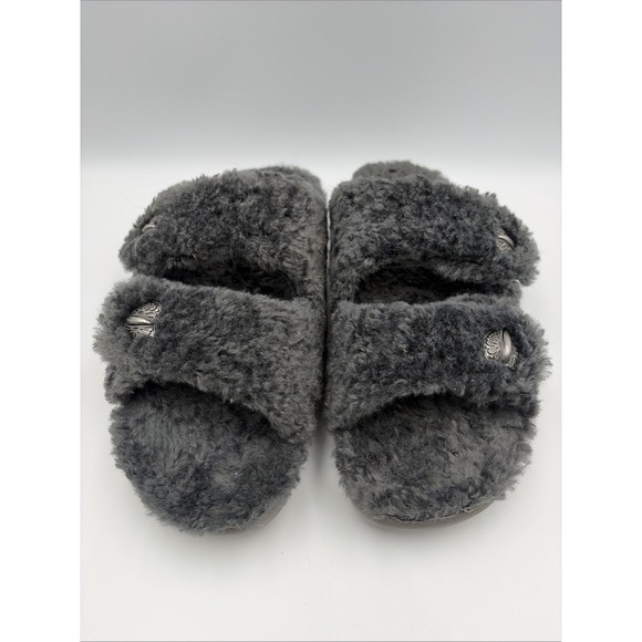 Alegria Chillery Slippers Womens EU 39 US 8.5 Dark Gray Faux Fur 2 Strap Comfy - Picture 4 of 12